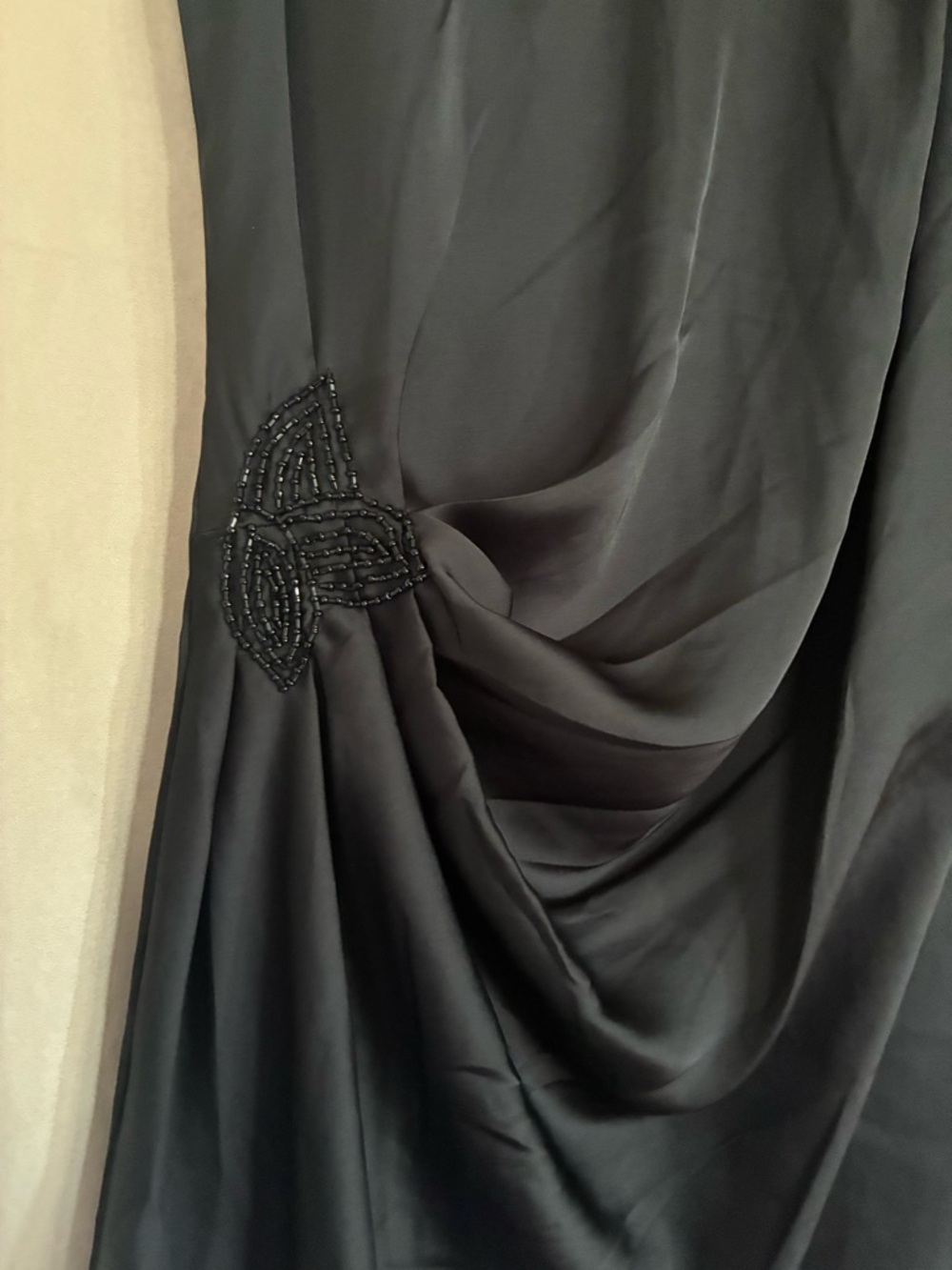 H&M Black Sleeveless Draped Midi Dress with Beaded Accent - Picture 3 of 7